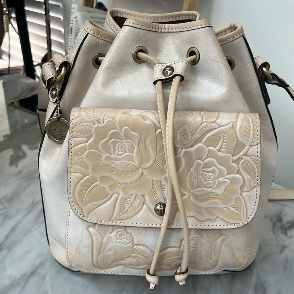 Patricia Nash Cream and Tan Embossed Floral Bag